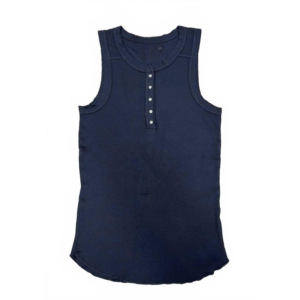 NEW CROWN JEWEL women's henley crew tank in midnight